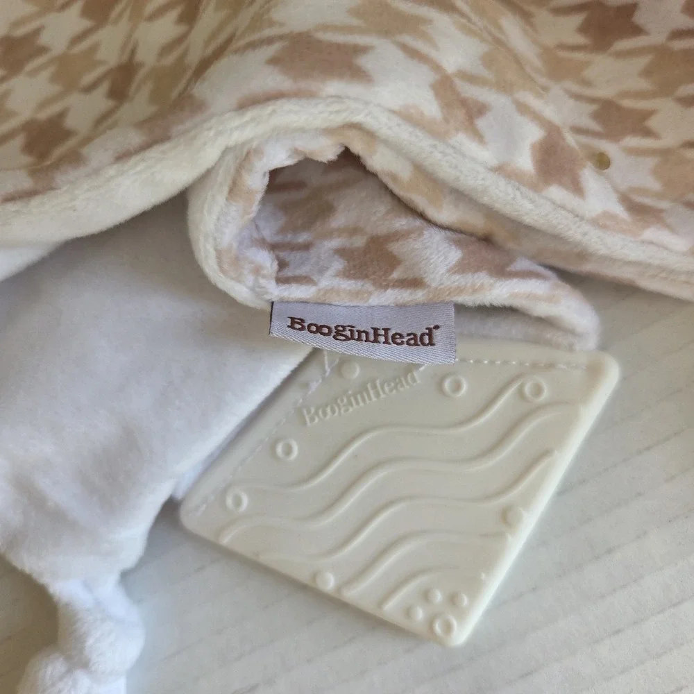 BooginHead Puppy Dog White Tan Baby Lovey Security Blanket Teether Embroidered